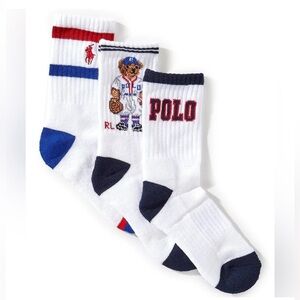 Polo Ralph Lauren Little Boys Baseball Bear
3-Pack Socks Sz 9-11 Shoes Sz 4-10